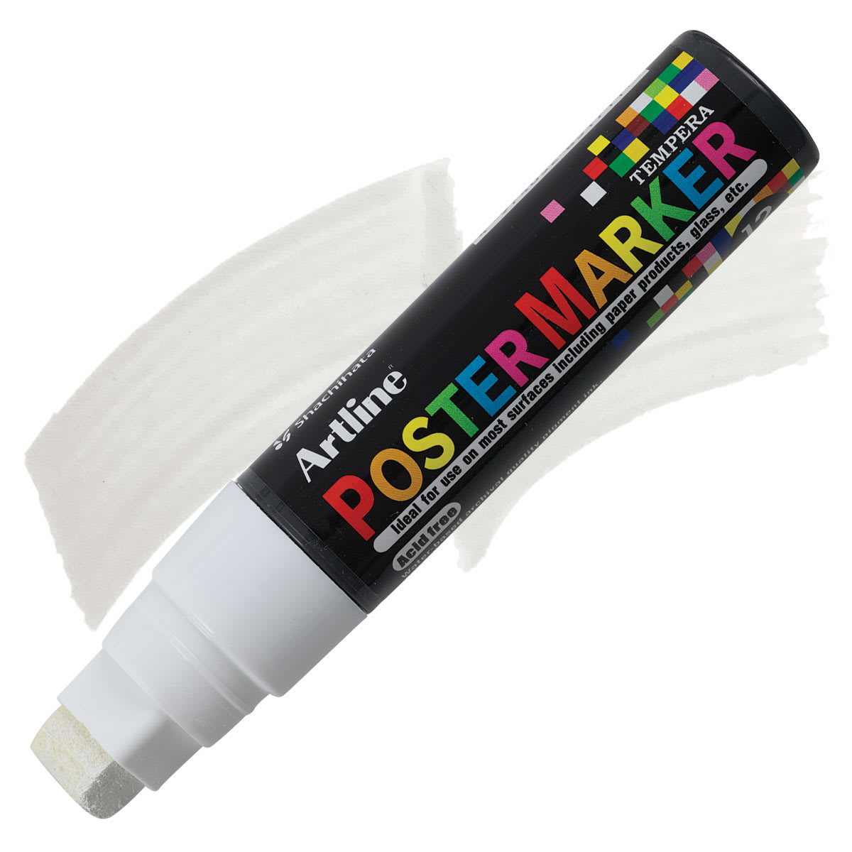 Artline Poster Markers - 12 mm Tip, White marker and swatch