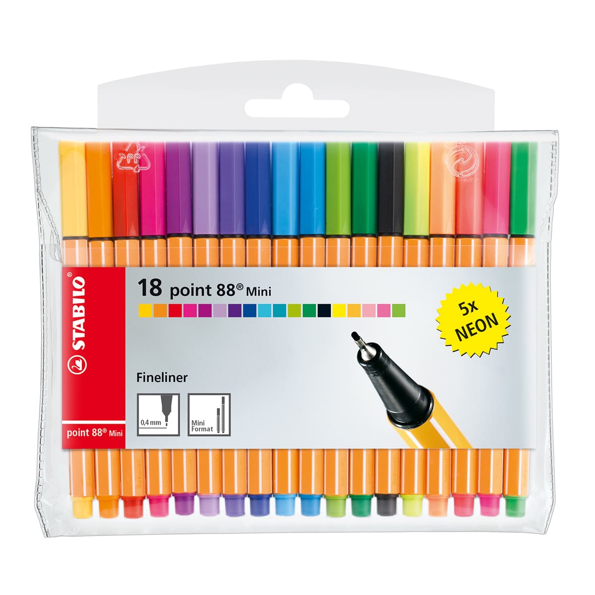 point 88 Pen Mini Sets 18-Color Wallet Set with Neon Colors - Peggable