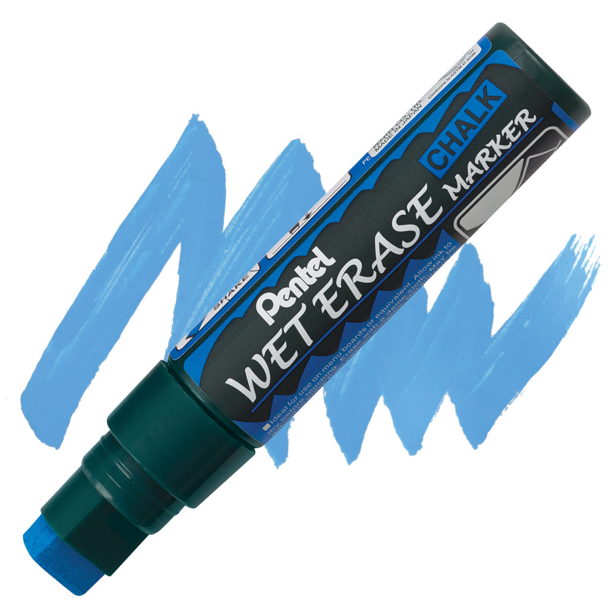 Pentel Wet Erase Chalk Markers - Jumbo Point, Blue marker and swatch