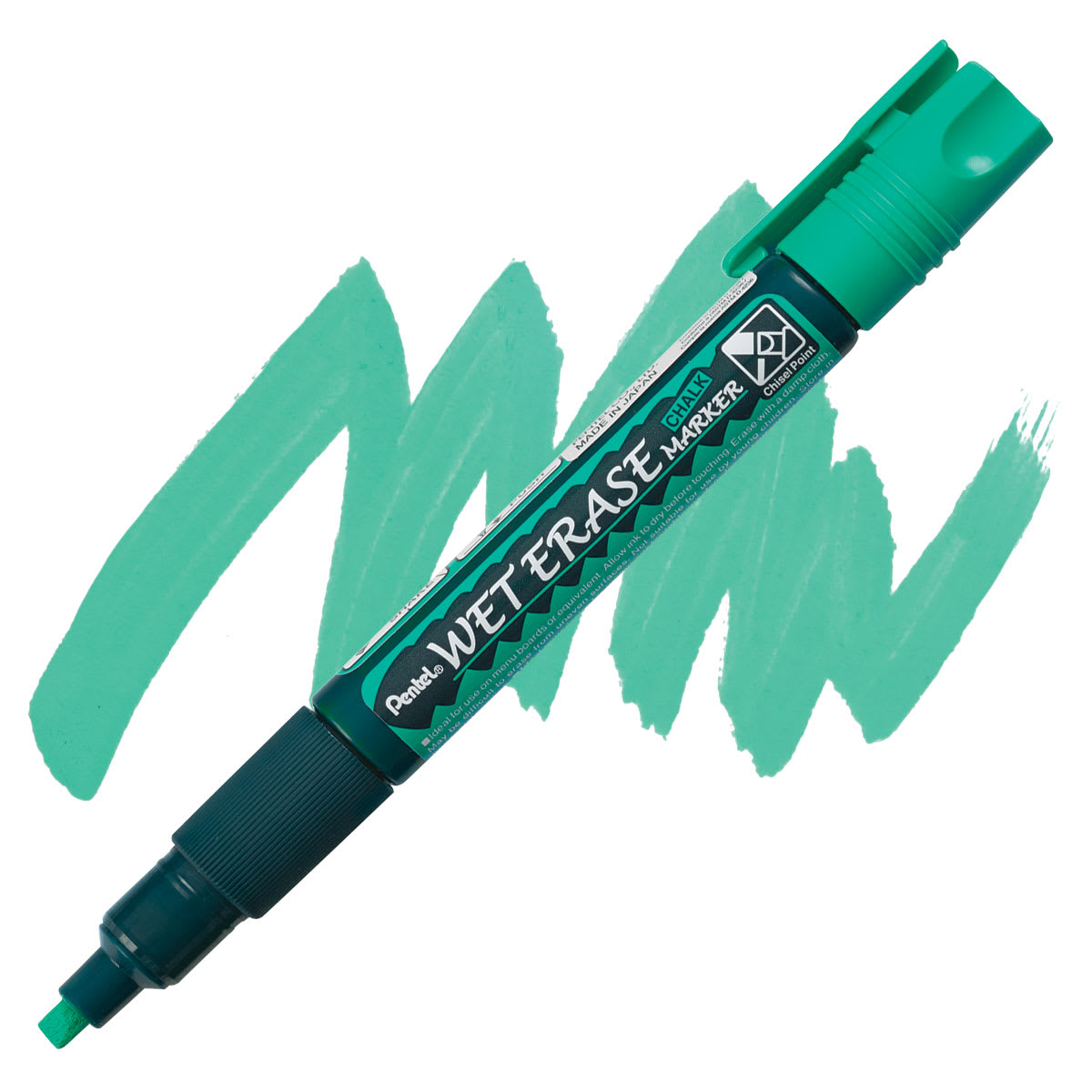 Pentel Wet Erase Chalk Markers - Chisel Point, Green marker and swatch