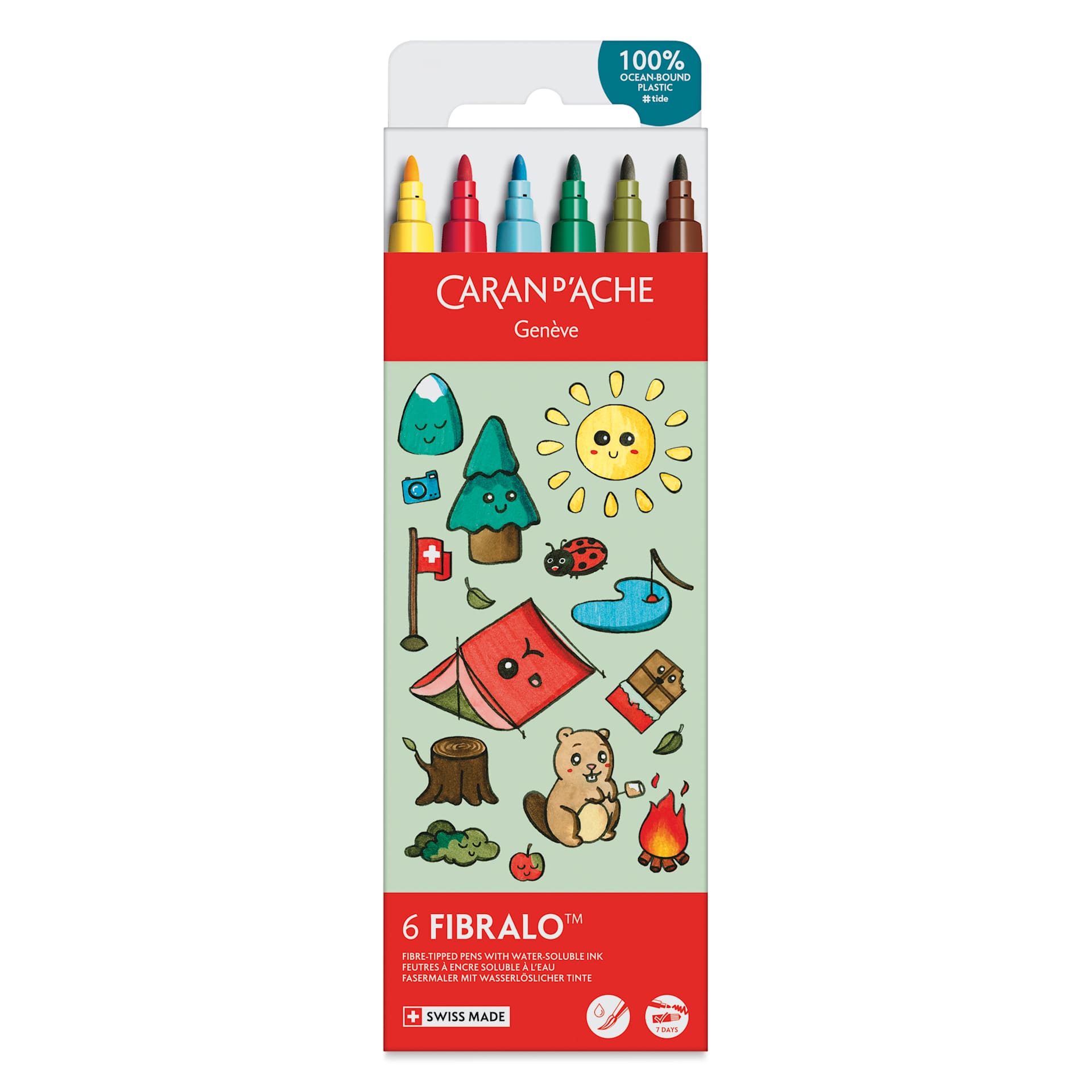 Caran d'Ache Fibralo Water-Soluble Markers - Set of 6, Kawaii Swiss Mountains