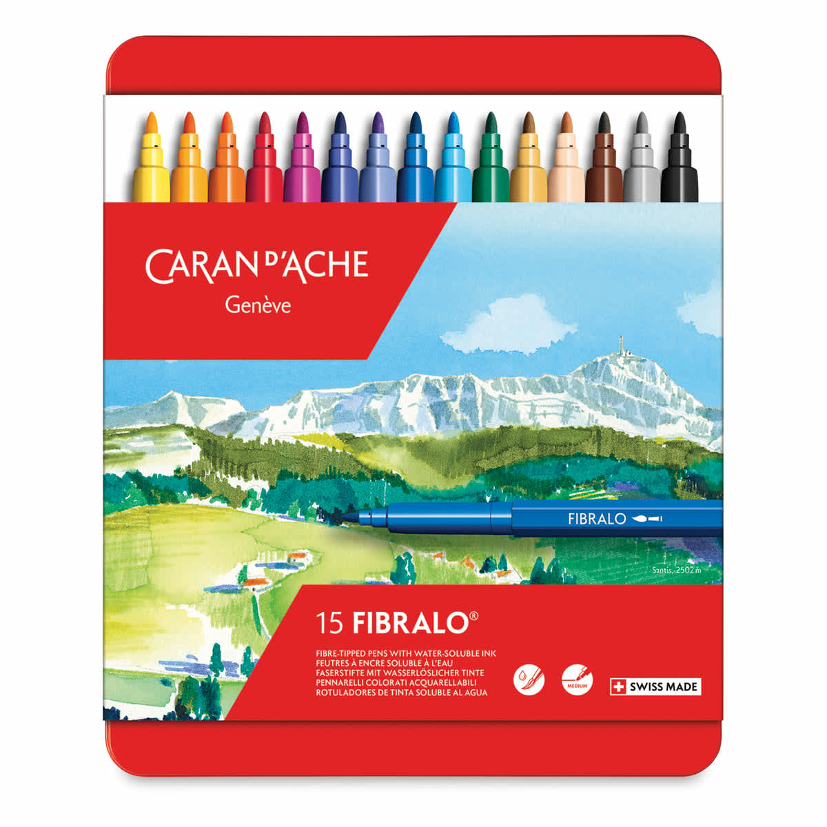 Caran d'Ache Fibralo Marker Sets - Front View of package of 15