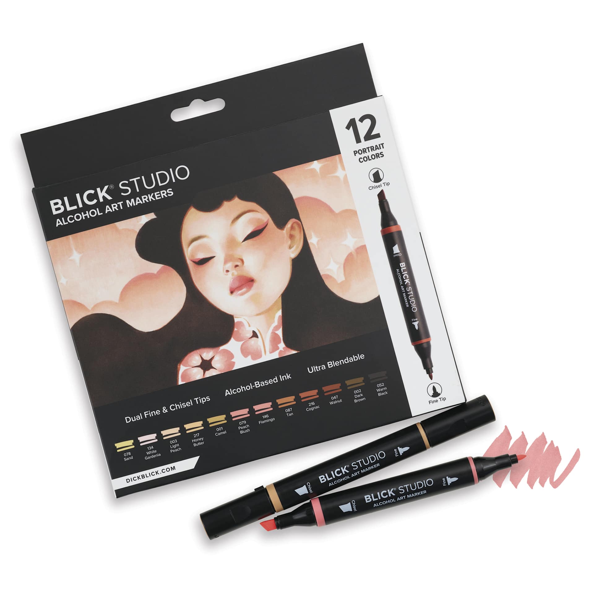 Blick Studio Double-Ended Alcohol Art Markers - Portrait Colors, Set of 12, two markers out of packaging
