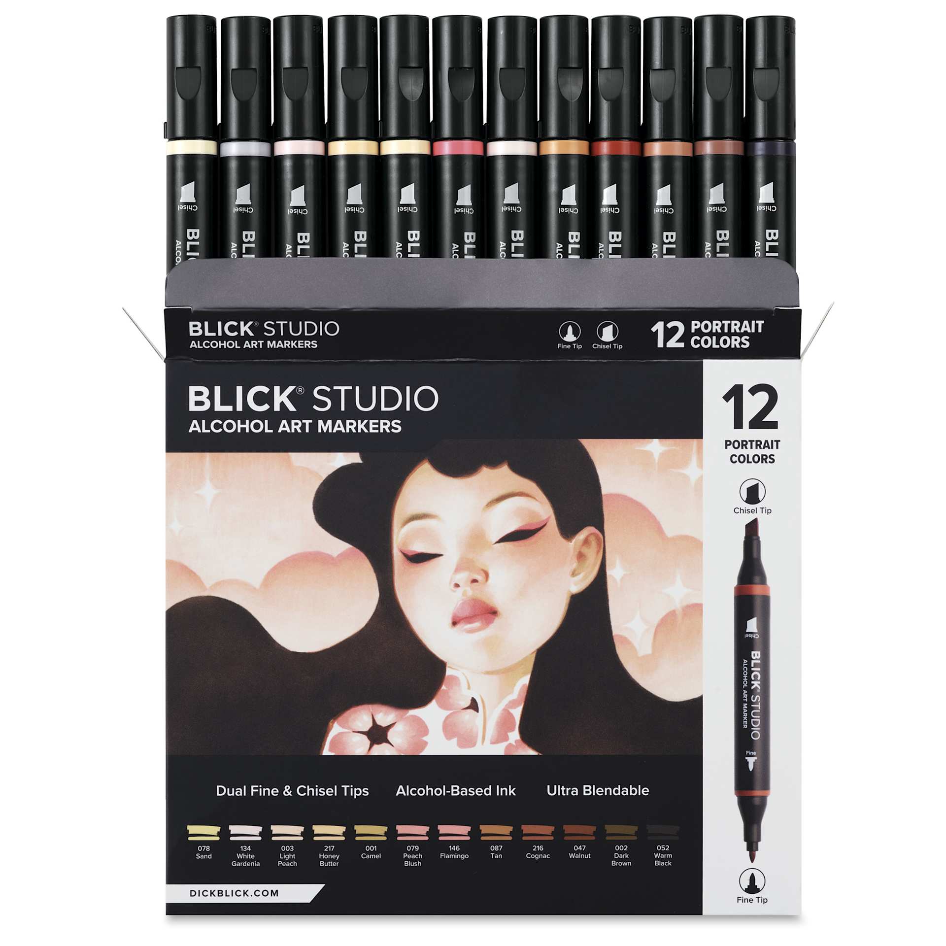Blick Studio Double-Ended Alcohol Art Markers - Portrait Colors, Set of 12, front of packaging