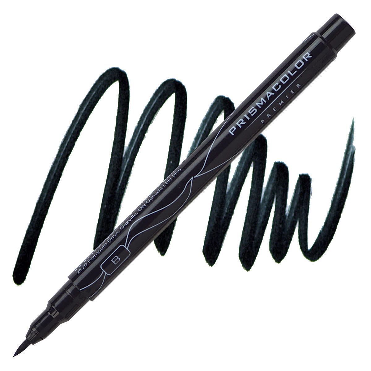 Prismacolor Premier Illustration Marker - Black, Brush Tip marker and swatch
