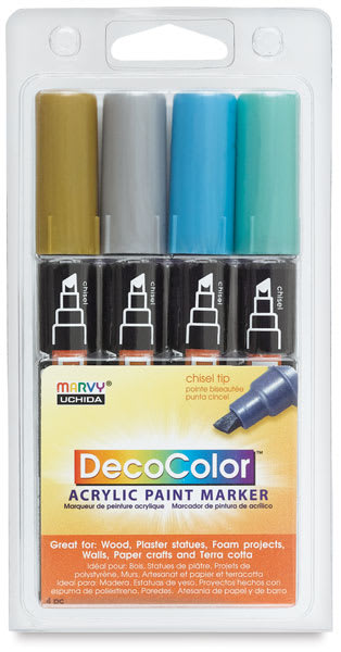 Decocolor Acrylic Paint Marker Set - Set of 4, Metallic Colors, Chisel