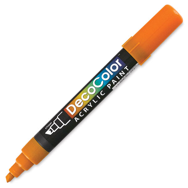 Decocolor Acrylic Paint Markers - Angled Pumpkin marker shown uncapped to show chisel tip Decocolor Acrylic Paint Markers - Angled Pumpkin marker shown uncapped to show chisel tip