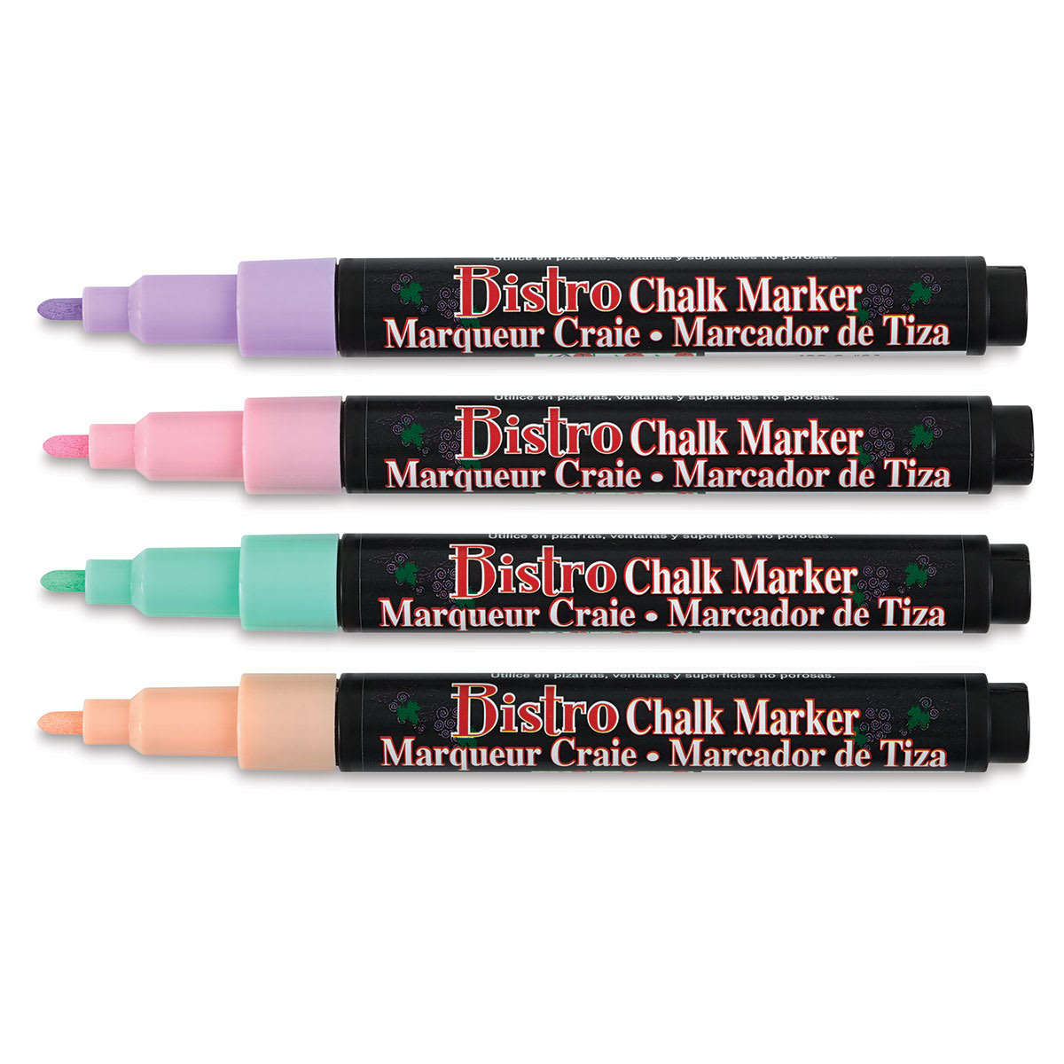 Bistro Chalk Marker Set - Set of 4 3 mm Pastel Markers shown horizontally with caps off