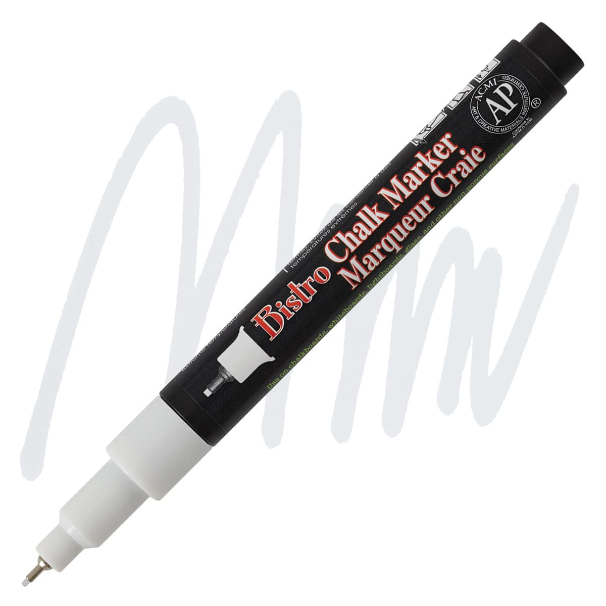 Marvy Uchida Bistro Chalk Marker - White, Extra Fine marker and swatch
