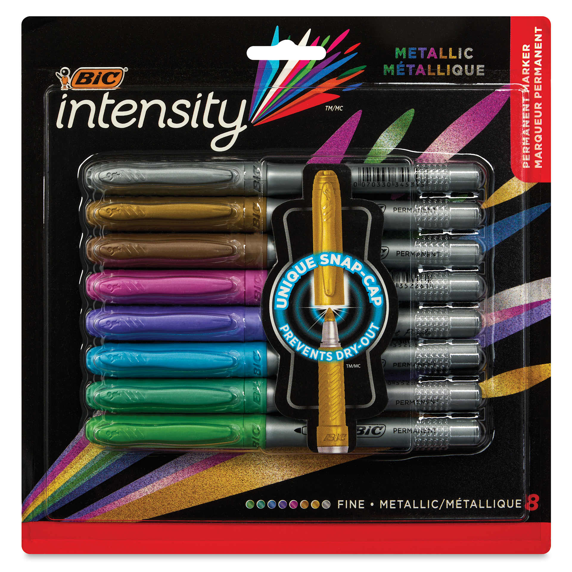 Bic Intensity Permanent Markers - Metallic Colors, Fine Tip, Set of 8, front of the packaging