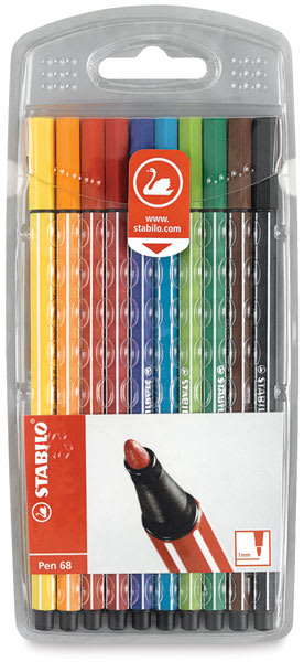 Stabilo Pen 68 Set - Set of 10 shown in wallet and package