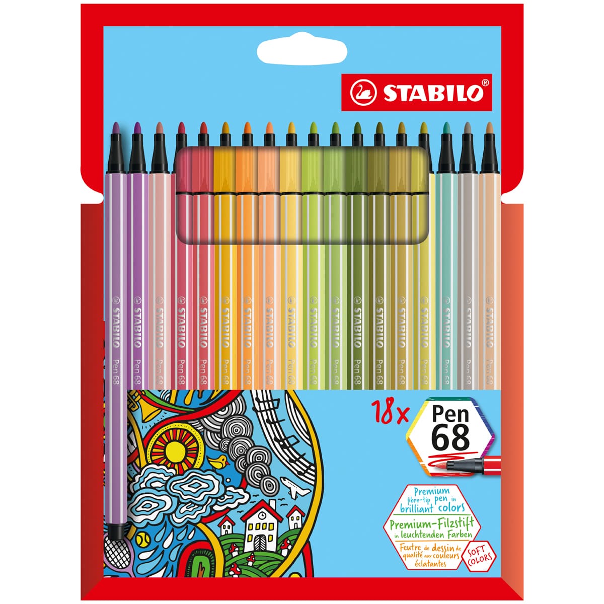 Stabilo Pen 68 Set - Set of 18, Soft Colors