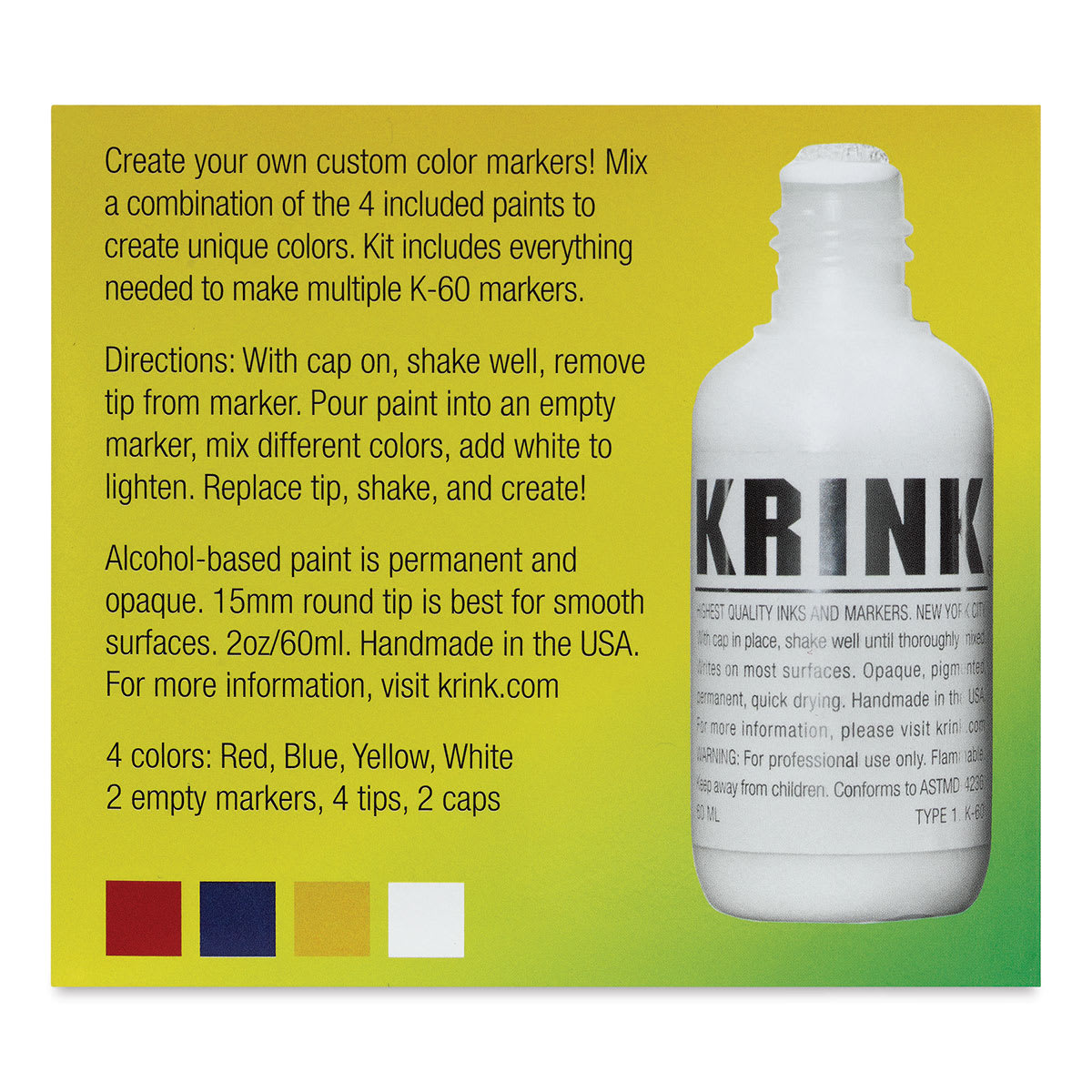 Krink K-60 Paint Markers - Custom Marker Kit, Set of 12 Pieces (back of box)