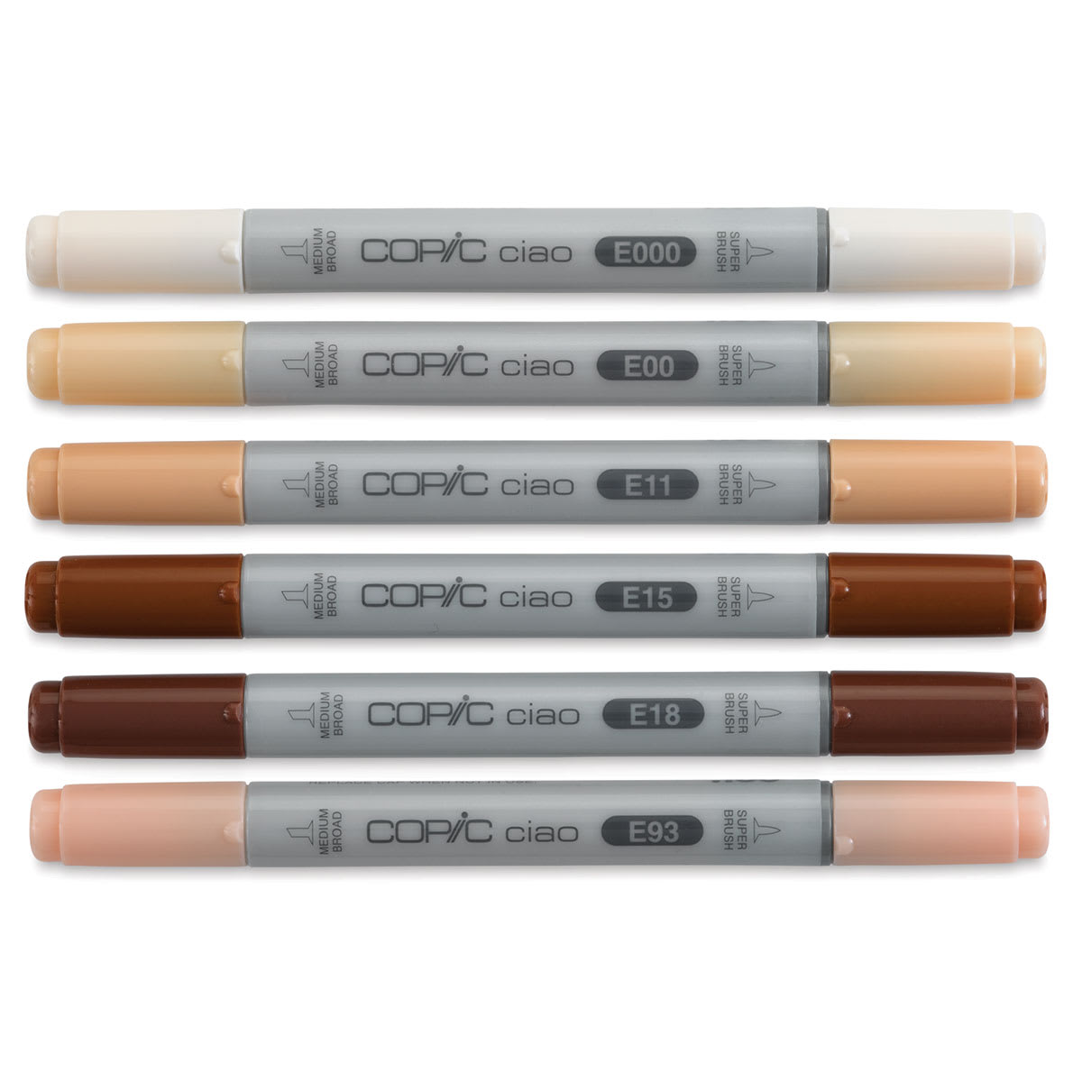 Copic Ciao Double Ended Marker Set - Portrait Colors, Set of 6, caps on