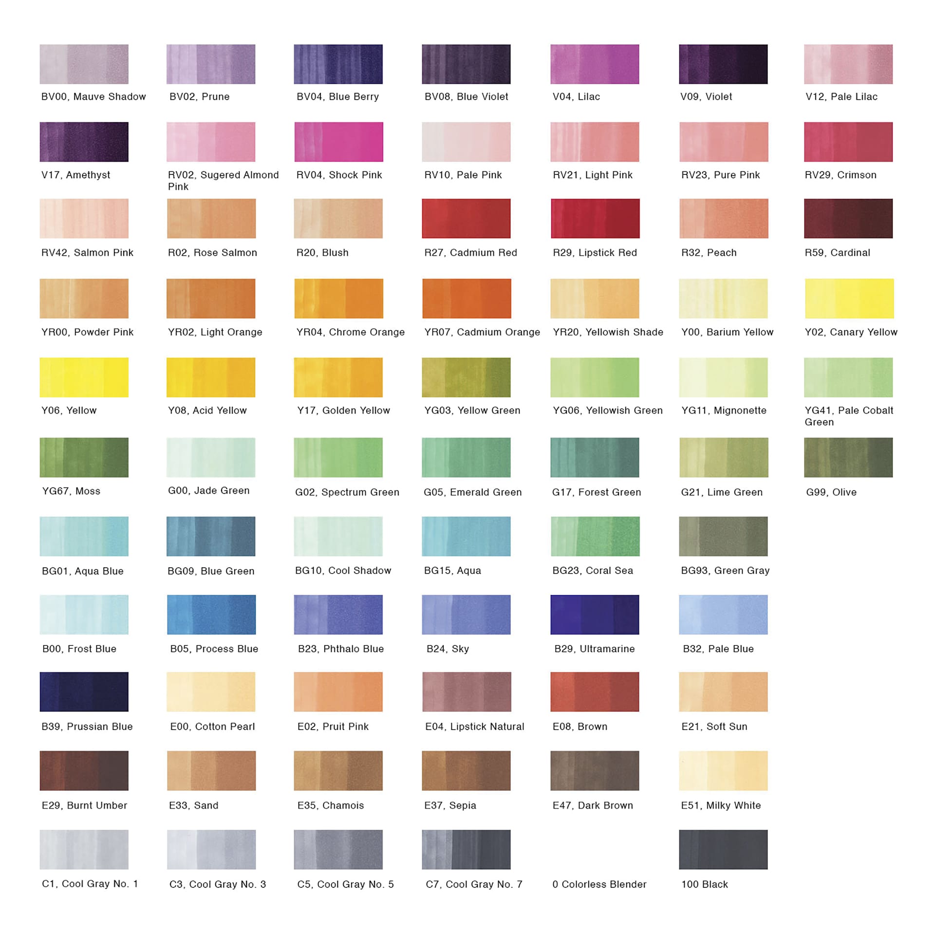 Copic Ciao Double Ended Marker Set - Set A, Set of 72, color chart Copic Ciao Double Ended Marker Set - Set A, Set of 72, color chart