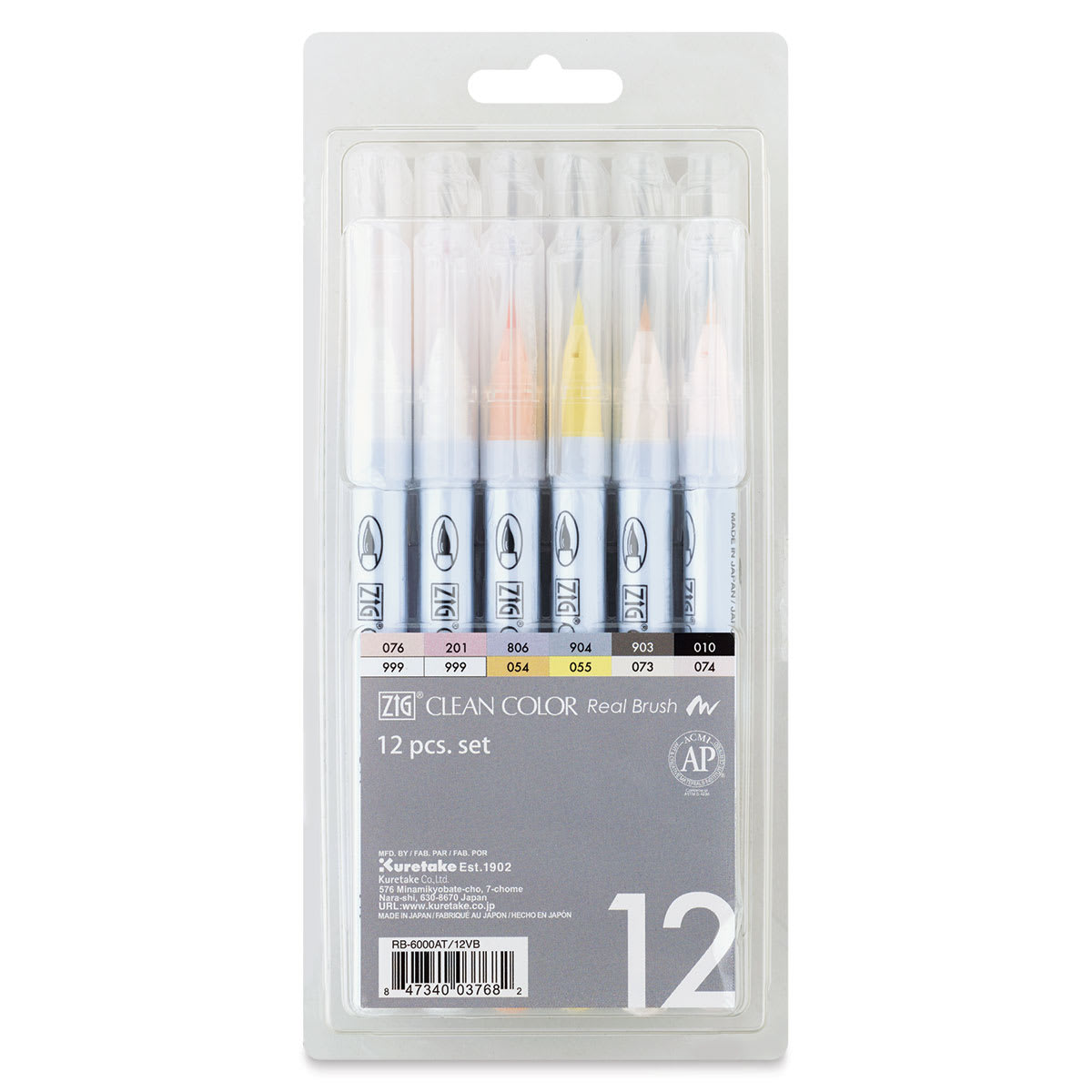 Kuretake Zig Clean Color Real Brush Pens - Front of package of Gentle Colors Set of 12 shown
