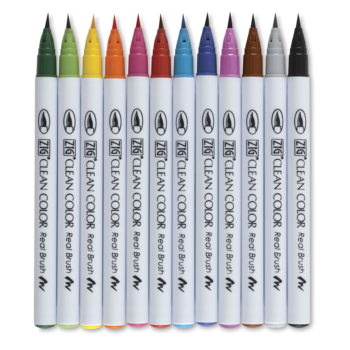 Kuretake Zig Clean Color Real Brush Pens - Assorted Colors, Set of 12 (set contents)