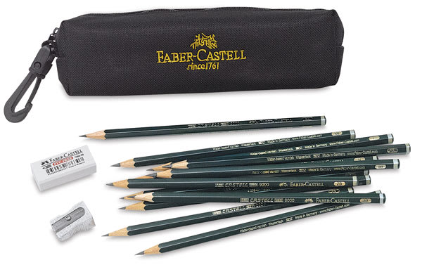 Faber-Castell 9000 Drawing Pencils-15-Piece Drawing Set Pencil Bag and Contents Faber-Castell 9000 Drawing Pencils-15-Piece Drawing Set Pencil Bag and Contents