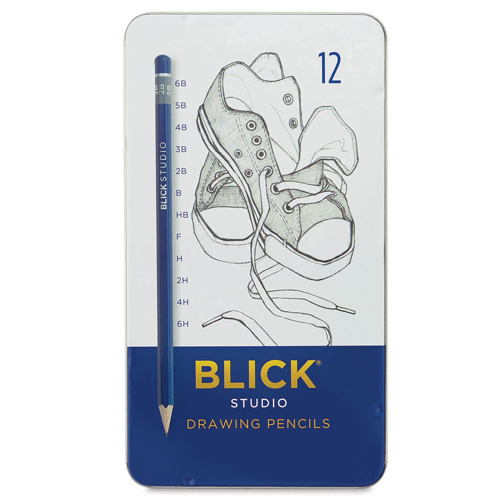 Blick Studio Drawing Pencils - Set of 12, front of the tin case