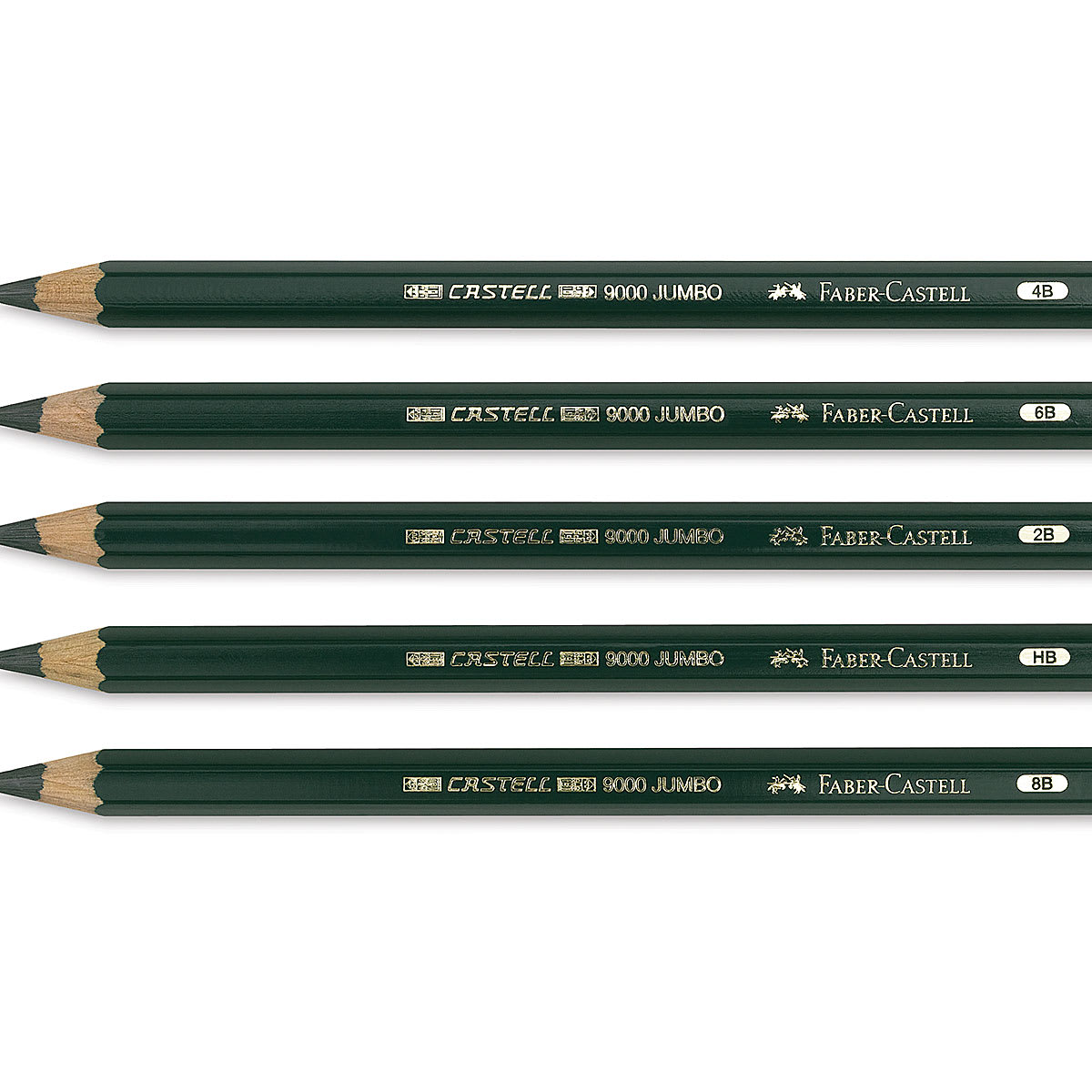Faber Castell 9000 Jumbo Pencils - 5 pencils shown horizontally
Faber Castell 9000 Jumbo Pencils - 5 pencils shown horizontally
