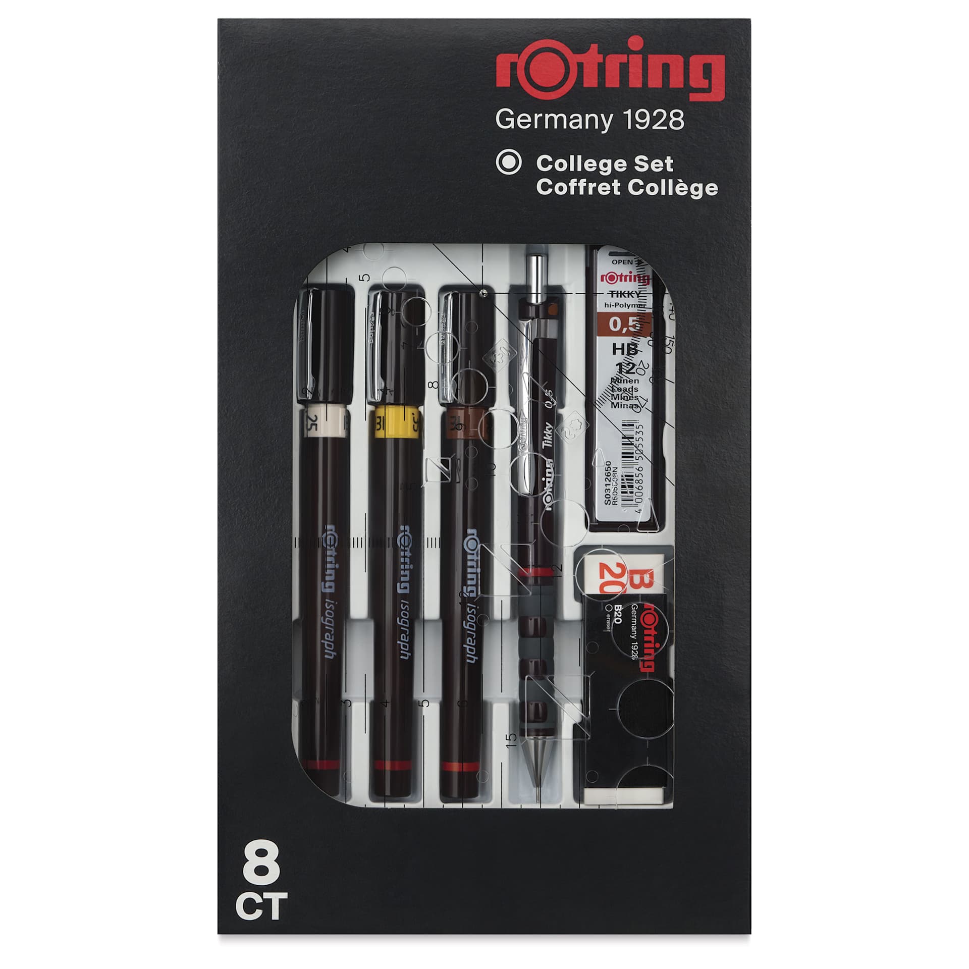 Rotring Isograph Technical Pens - 0.25 mm, 0.35 mm, 0.5 mm, Set of 3, front of the packaging
