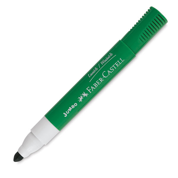 Faber-Castell Jumbo Broadline Washable Markers - Single Green Marker shown at angle and uncapped
