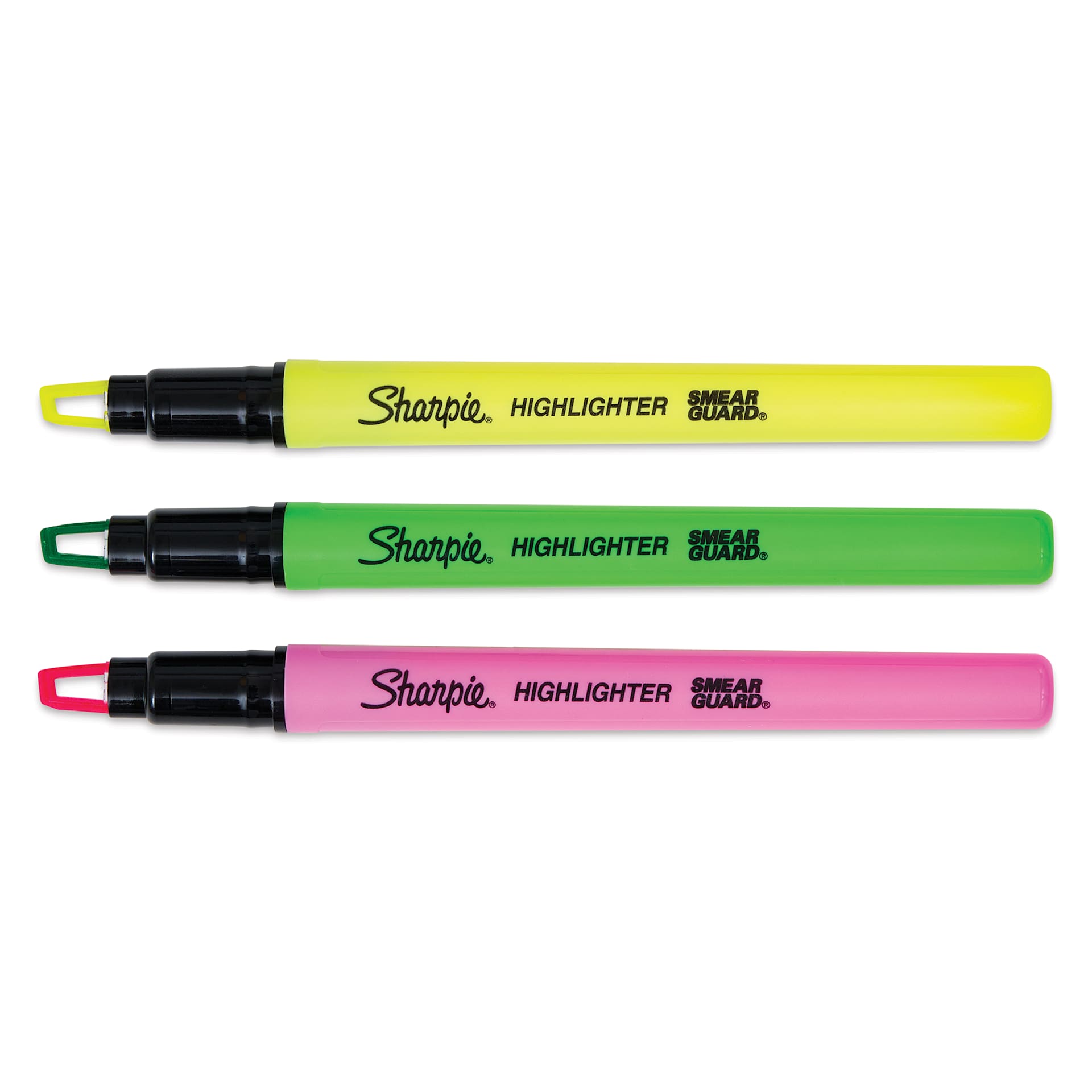 Sharpie Clear View Highlighters - Set of 3, Stick Style, laid out
