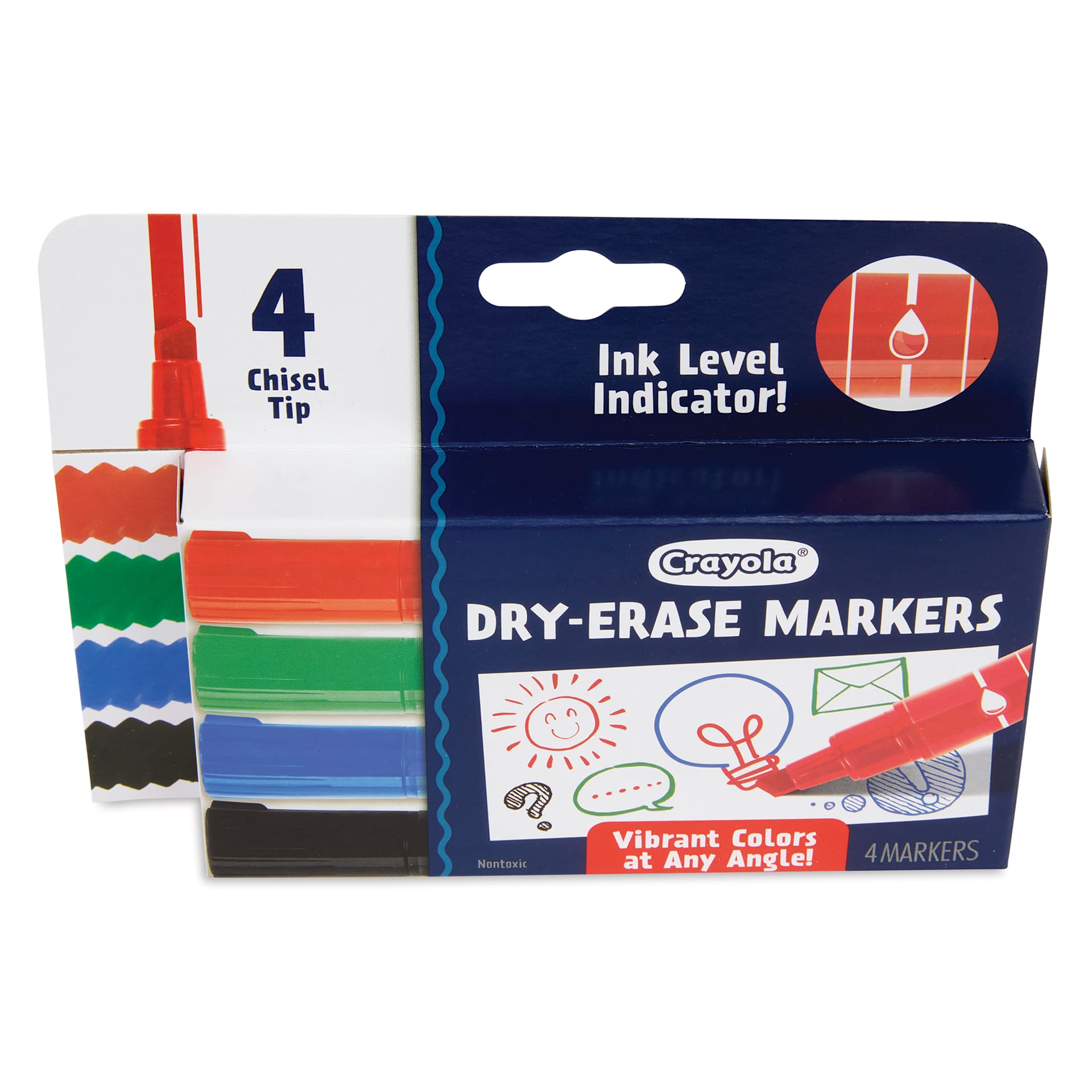 Crayola Dry-Erase Markers - Assorted Colors, Chisel Tip, Set of 4, front of packaging