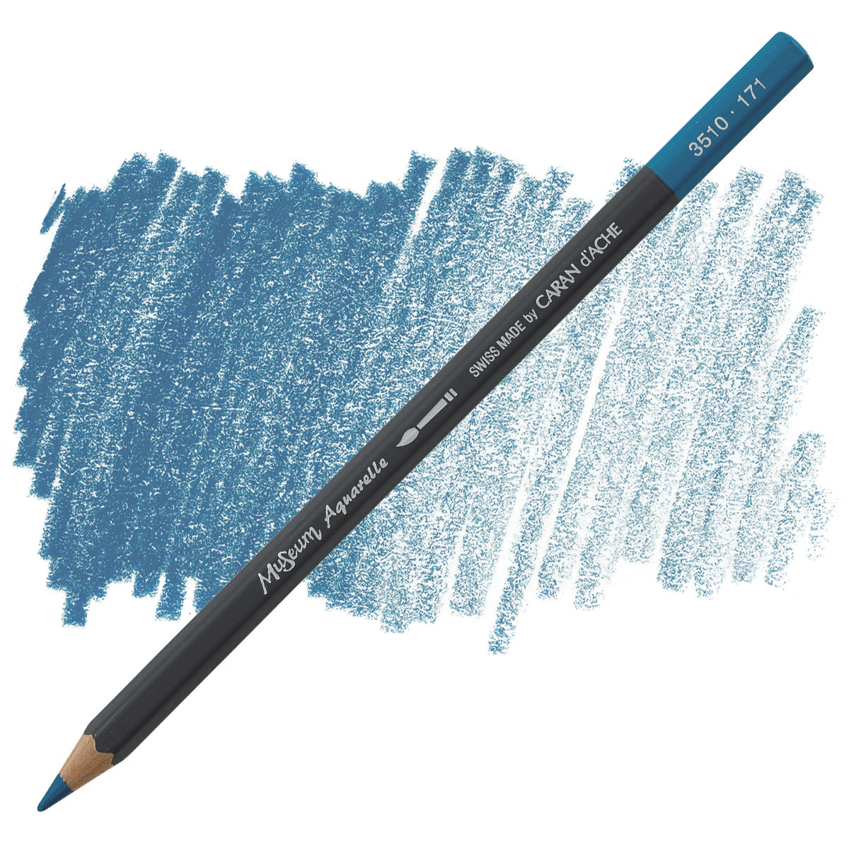 Caran D'Ache Museum Aquarelle Pencil - Turquoise Blue pencil and swatch