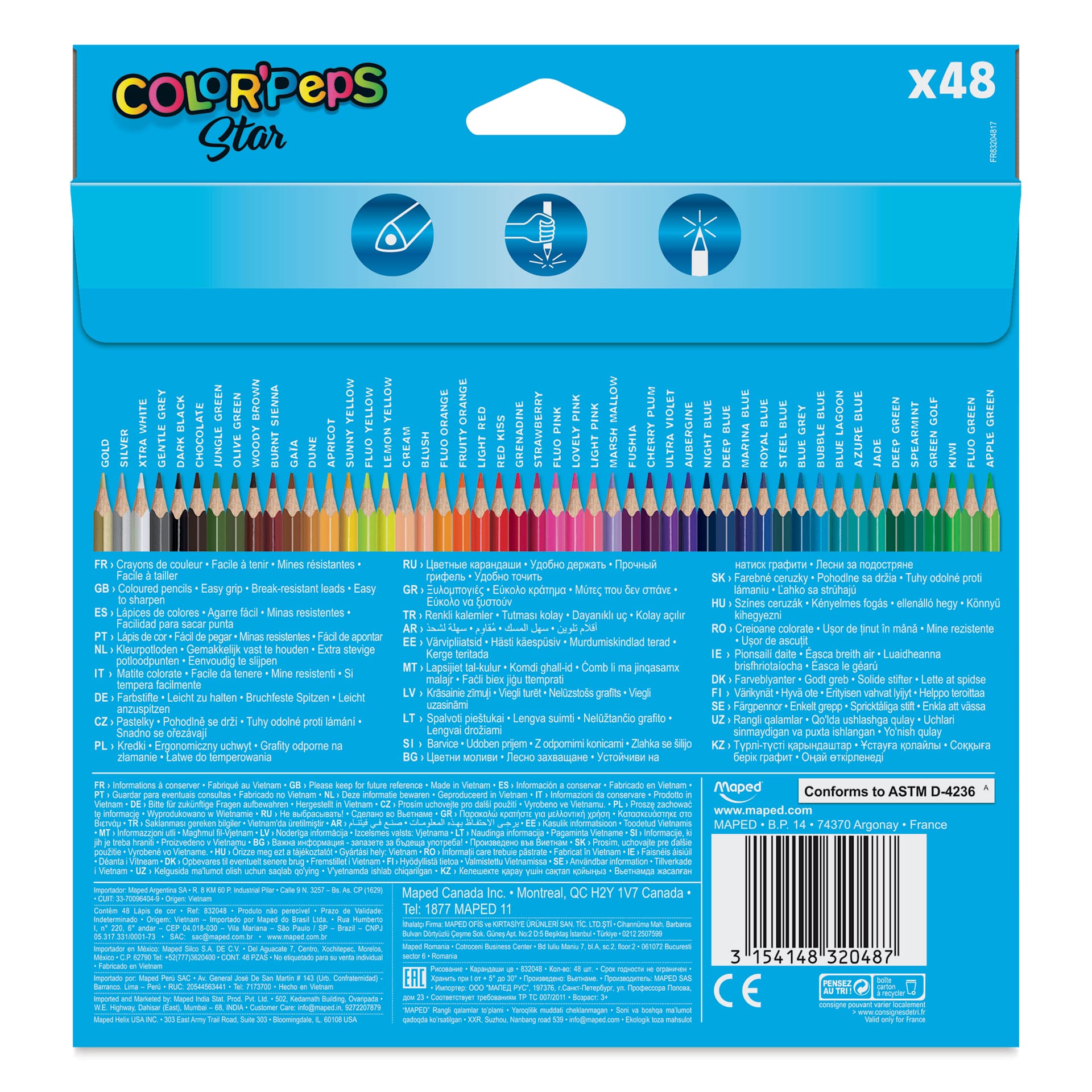 Maped Color'Peps Colored Pencils - Set of 48, back of the packaging