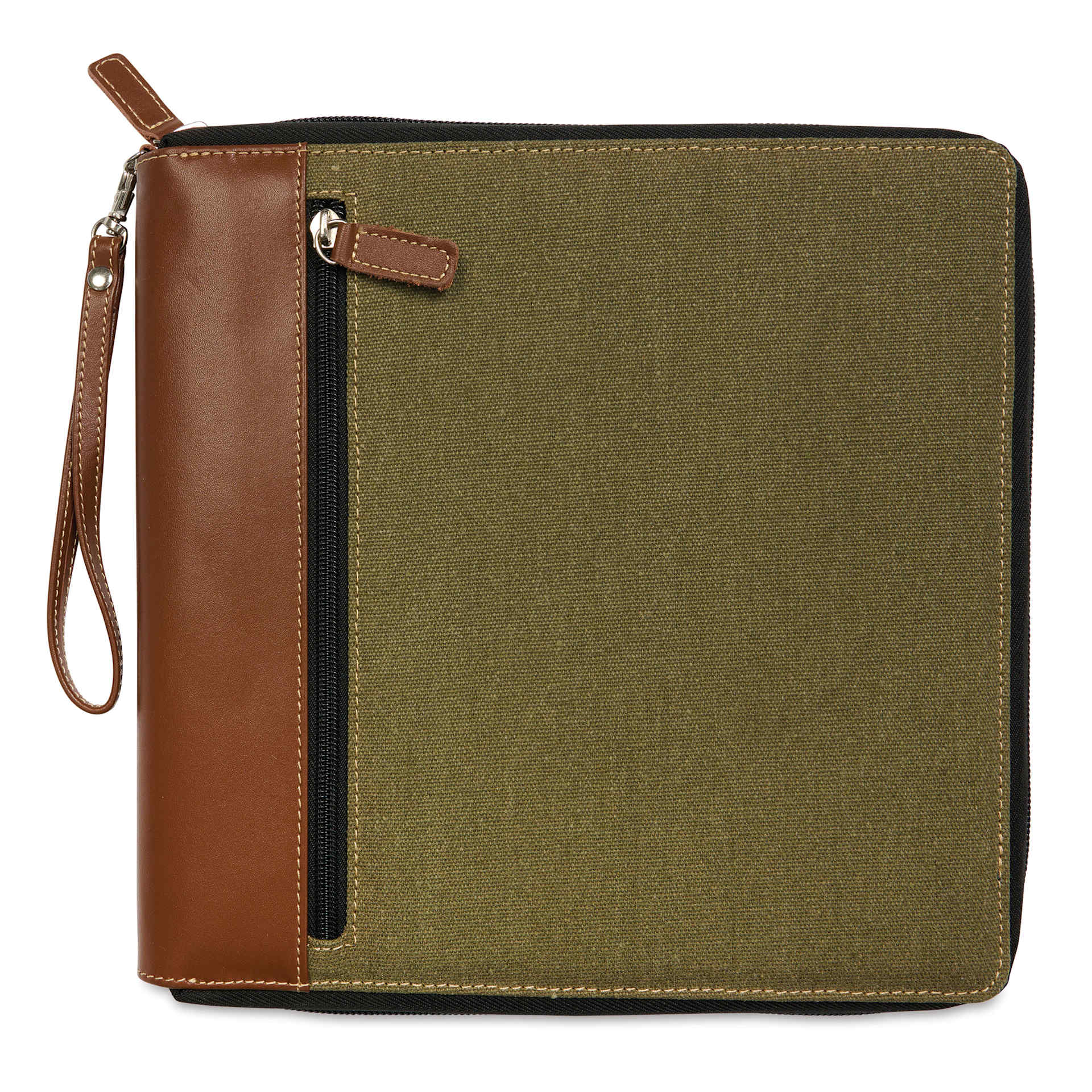 Speedball Sketchbook Travel Case - Olive Brown, Medium, front of the case Speedball Sketchbook Travel Case - Olive Brown, Medium, front of the case