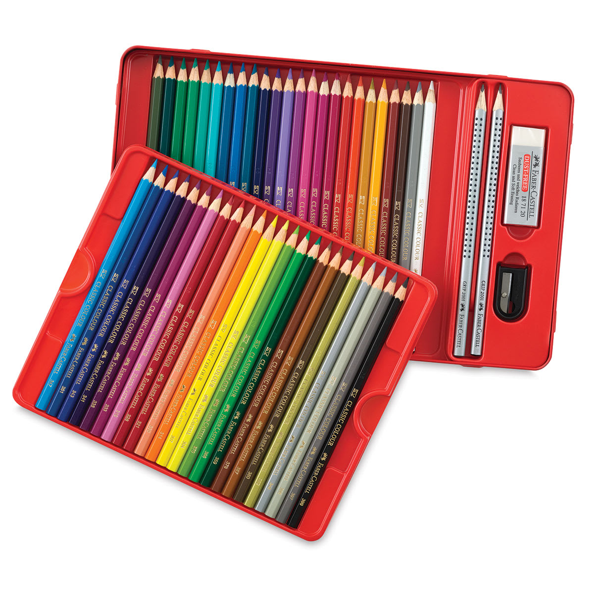 Faber-Castell Classic Color Pencil Sets - Components of 48 pc Pencil set shown in two trays