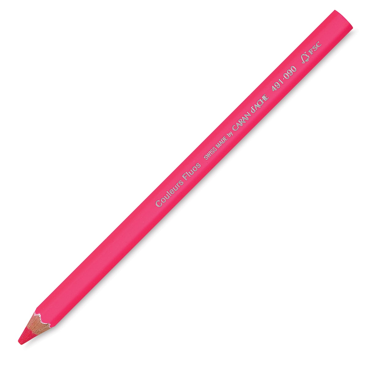 Caran d'Ache Colorblock Maxi Fluo Colored Pencils - Angled view of Fluorescent Pink pencil
