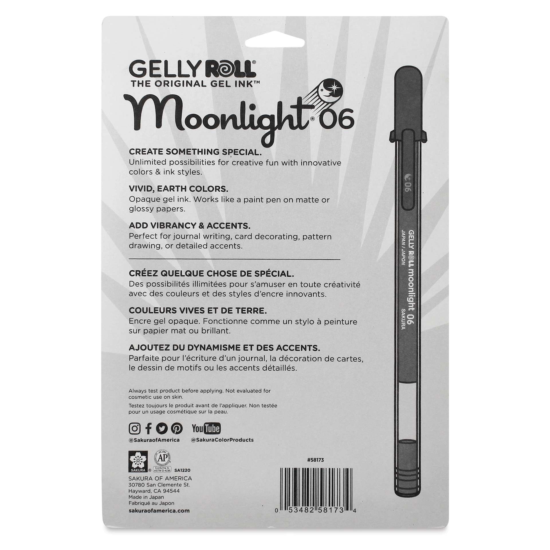 Sakura Gelly Roll Moonlight Pens - Pastel and Dark Colors, Set of 10, Fine Point, back of packaging