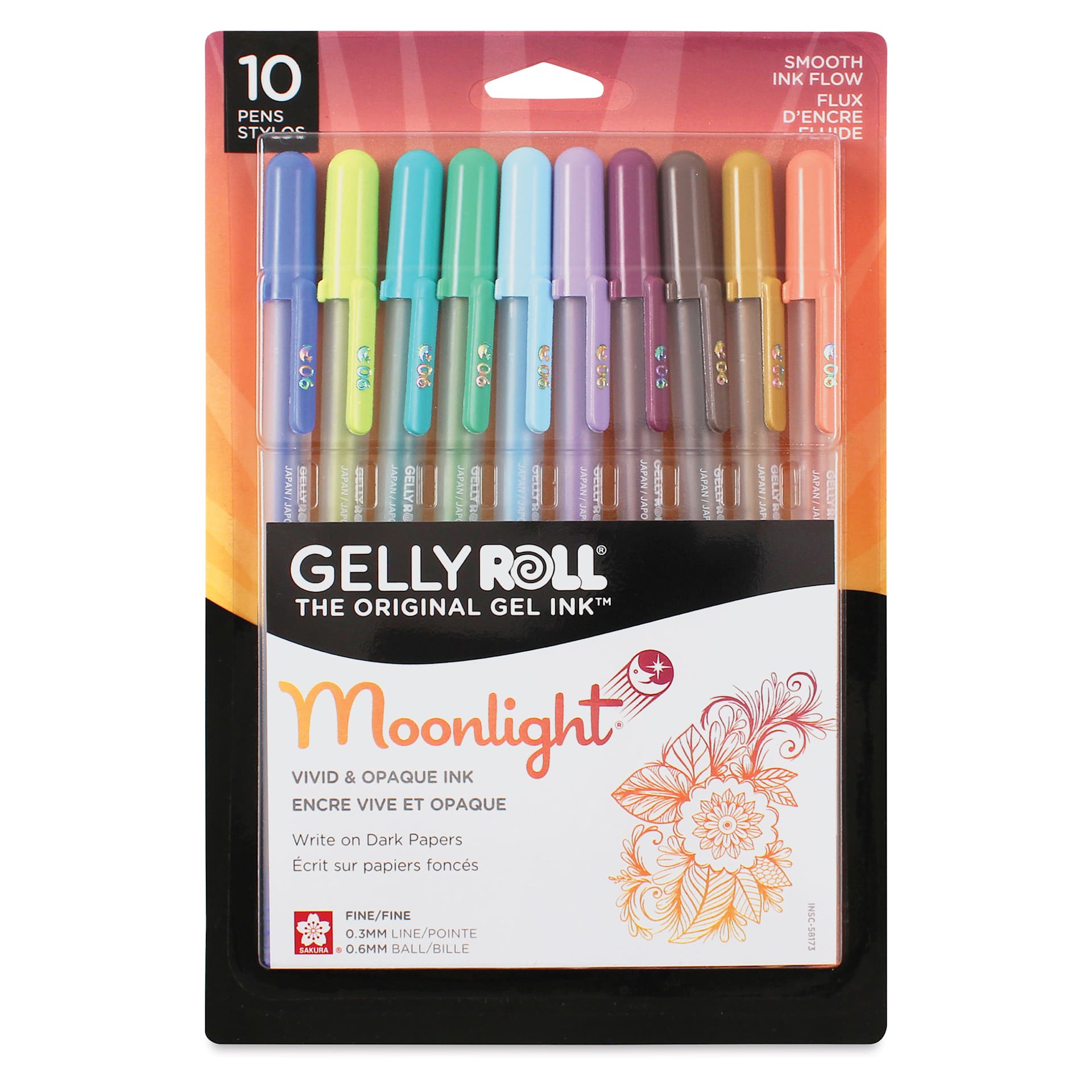 Sakura Gelly Roll Moonlight Pens - Pastel and Dark Colors, Set of 10, Fine Point front of packaging