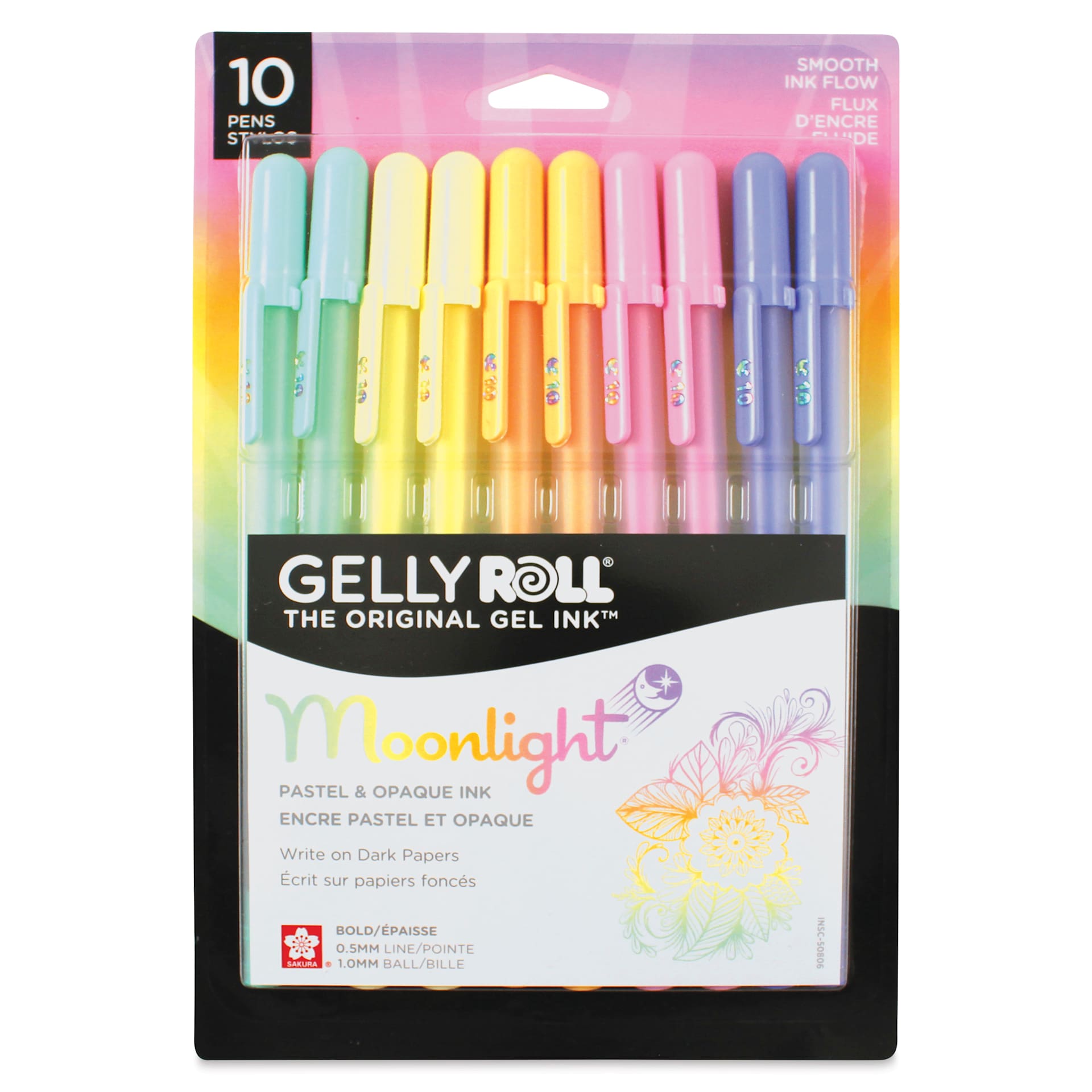 Sakura Gelly Roll Moonlight Pens - Pastel, Set of 10, Bold, front of packaging Sakura Gelly Roll Moonlight Pens - Pastel, Set of 10, Bold, front of packaging