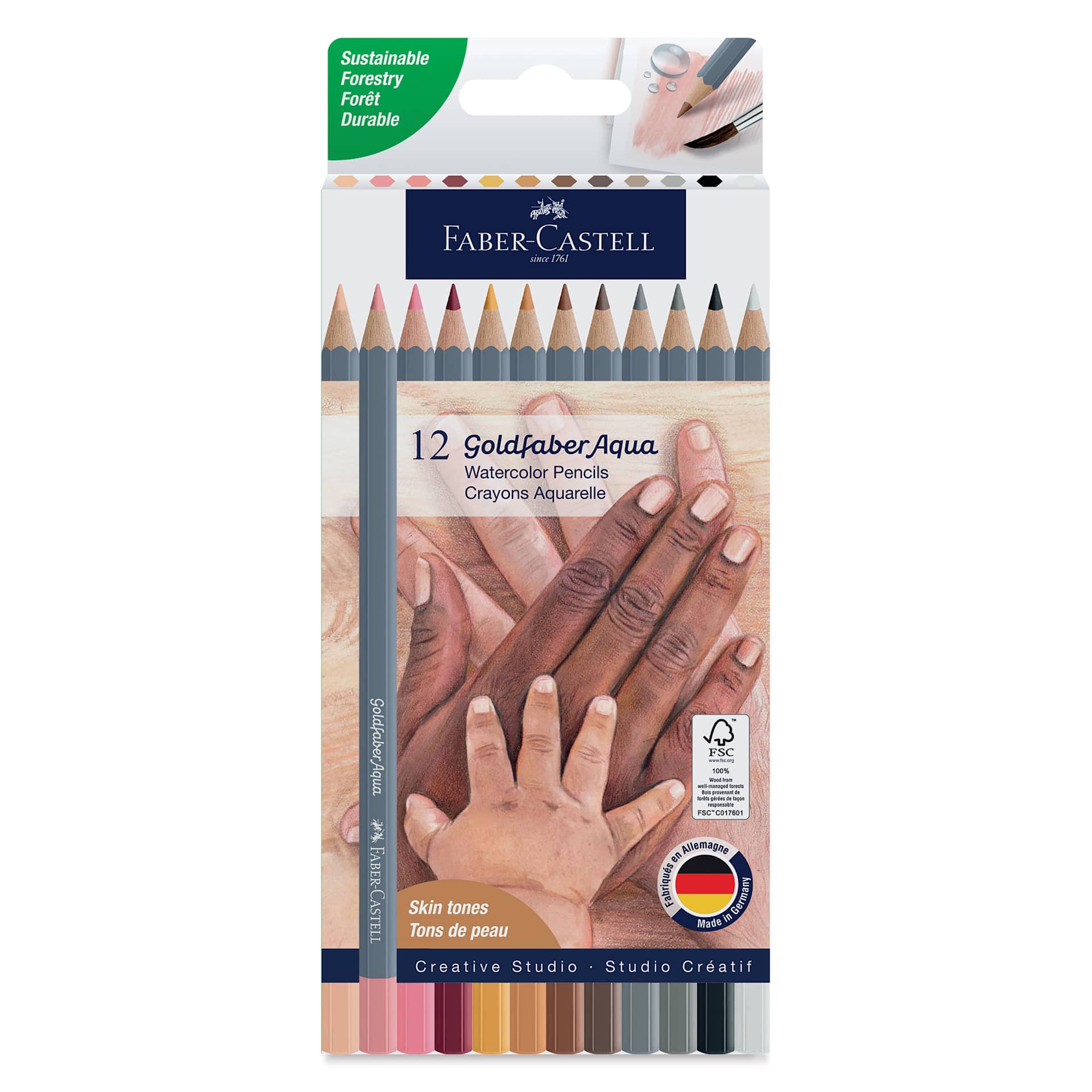Faber Castell Goldfaber Aqua Watercolor Pencils - Set of 12, Skin Tones, front of packaging