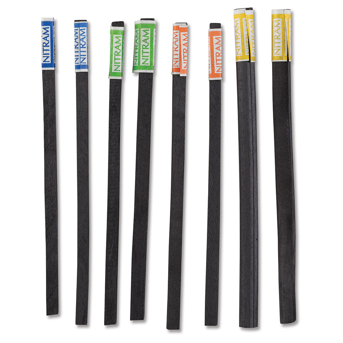 Nitram Stylus and Soft Charcoal Sticks - Set of 8 Charcoal sticks labeled shown upright Nitram Stylus and Soft Charcoal Sticks - Set of 8 Charcoal sticks labeled shown upright