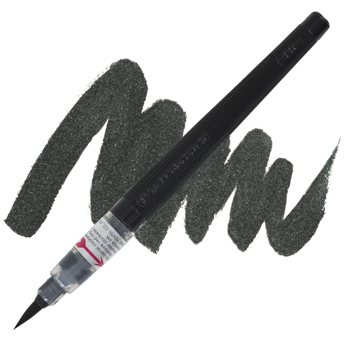 Pentel Arts Water-Based Color Brush Pen - Black pen and swatch