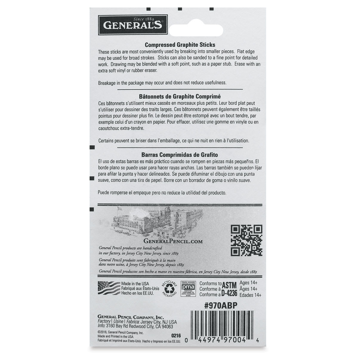 Assorted Graphite Sticks, Pkg of 4 (back of package)