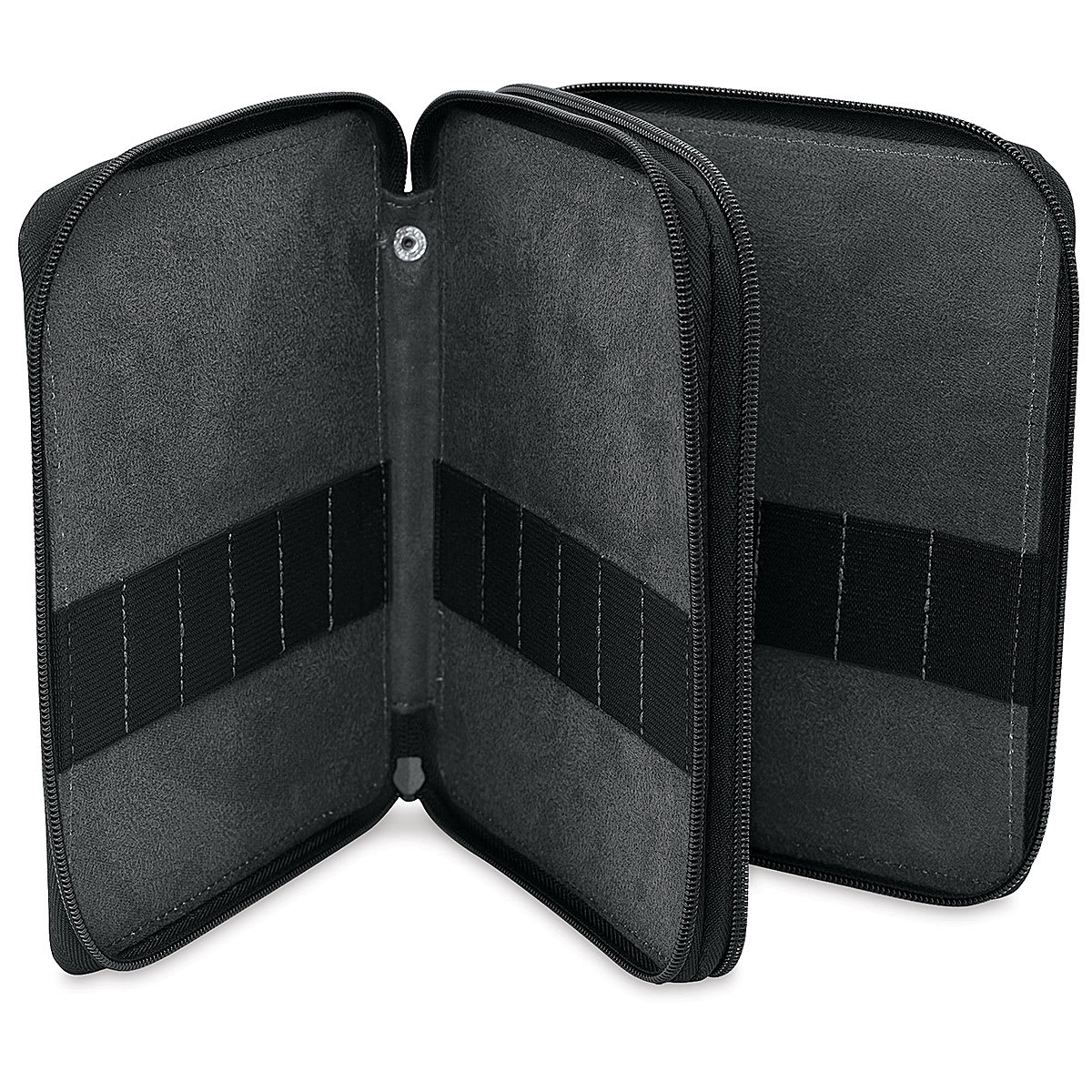 Speedball Classic Leather Pencil Case - Smooth Black, for 72 Pencils, opened