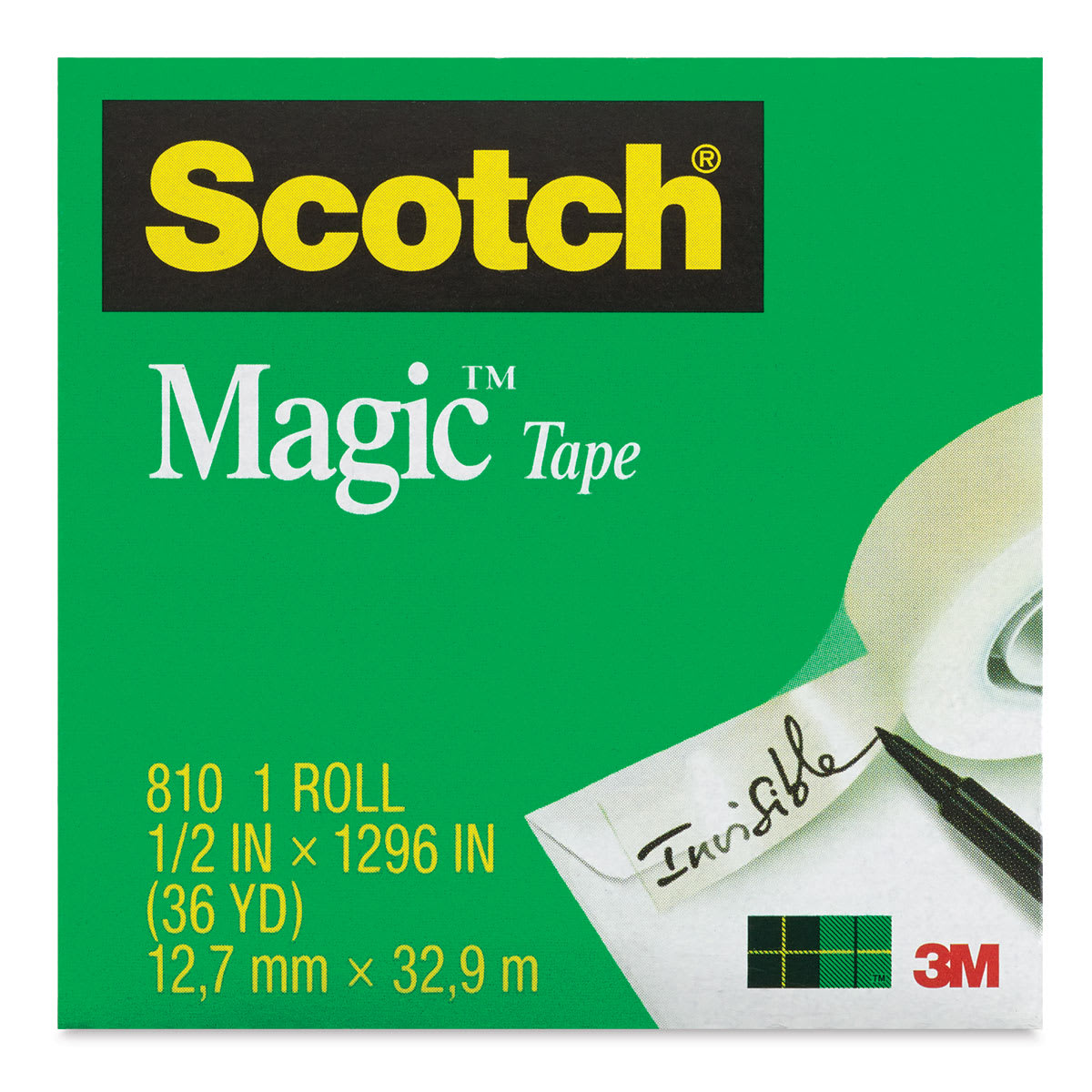 Scotch Magic Transparent Tape Roll - 1/2" x 36 yards, 1" Core, front of packaging