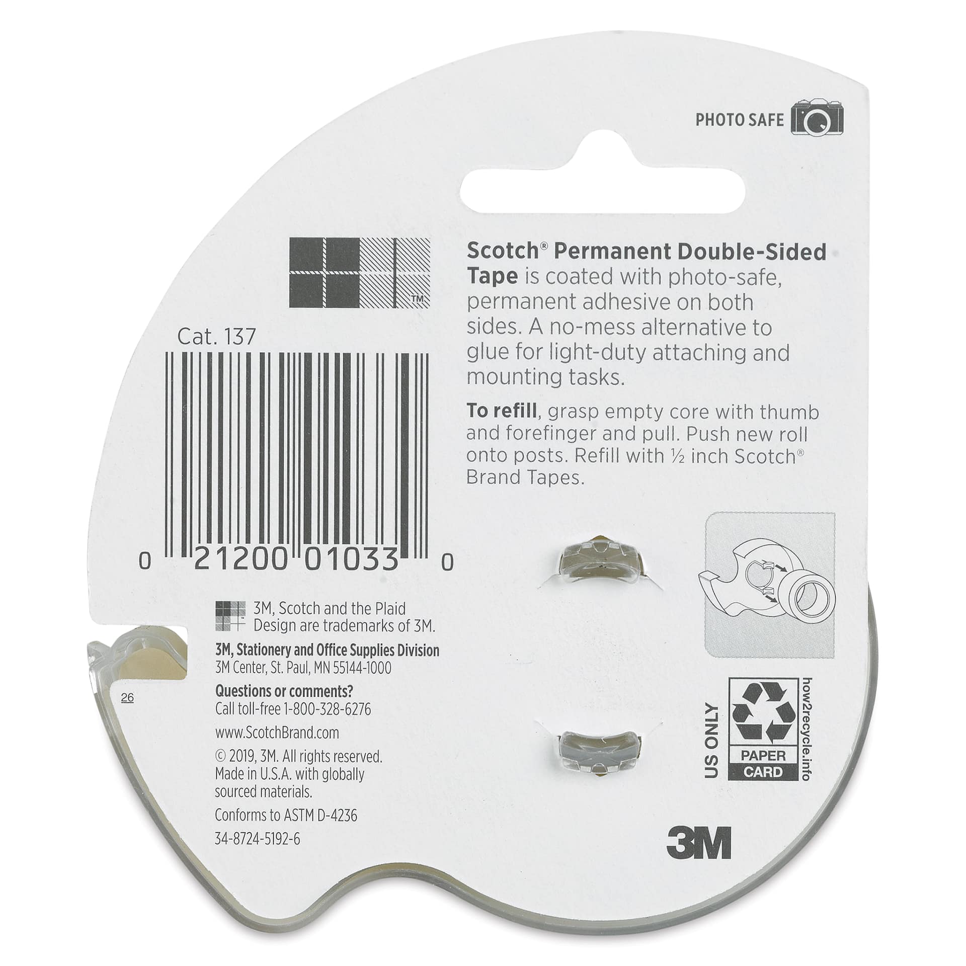 Scotch Permanent Double-Sided Tape - 1/2" x 450", back of the packaging