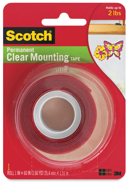 Scotch Clear Permanent Mounting Tape - Front of blister package showing tape