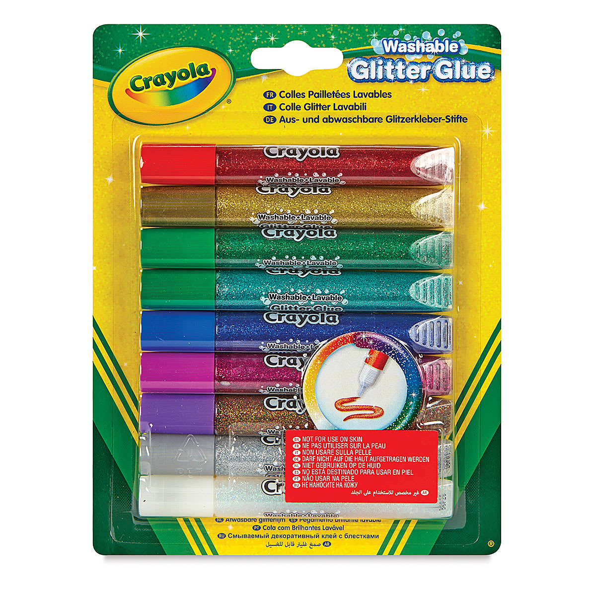 Crayola Washable Glitter Glue - Set of 9, front of the packaging