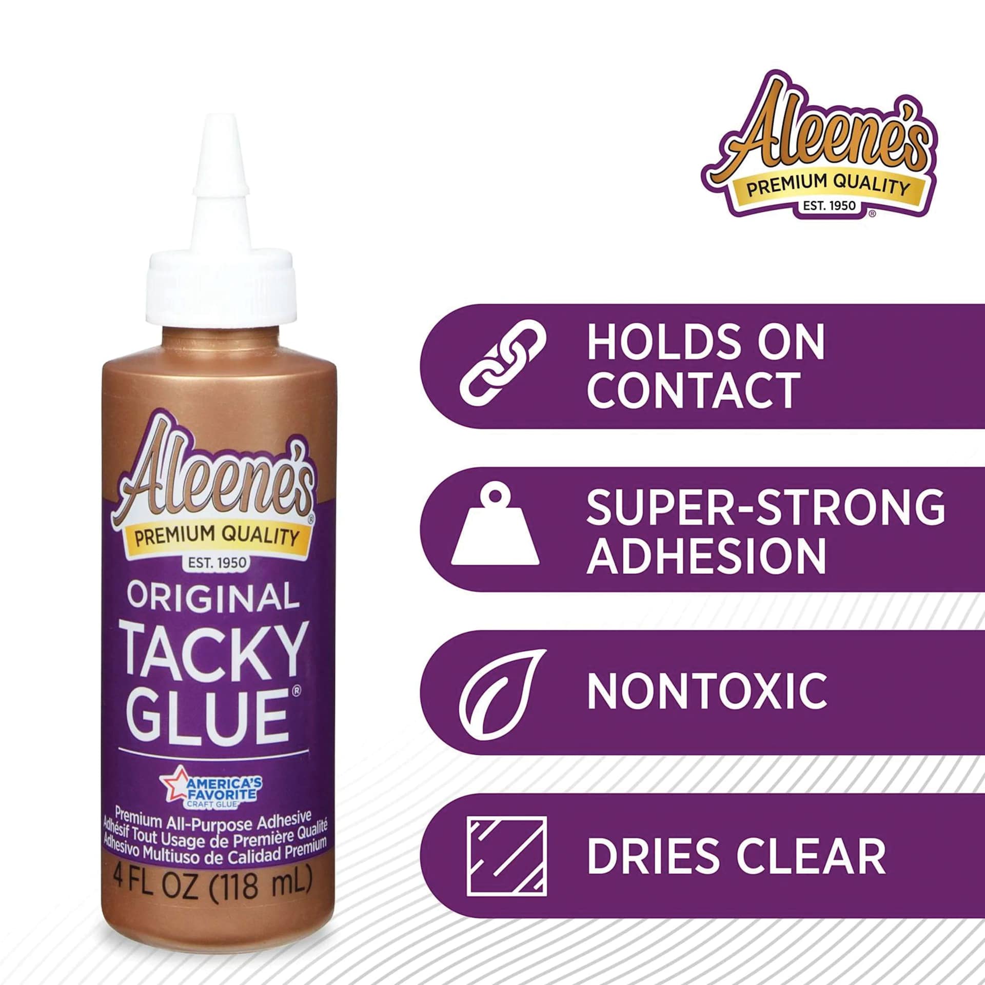 Holds on contact, super-strong adhesion, nontoxic, dried clear