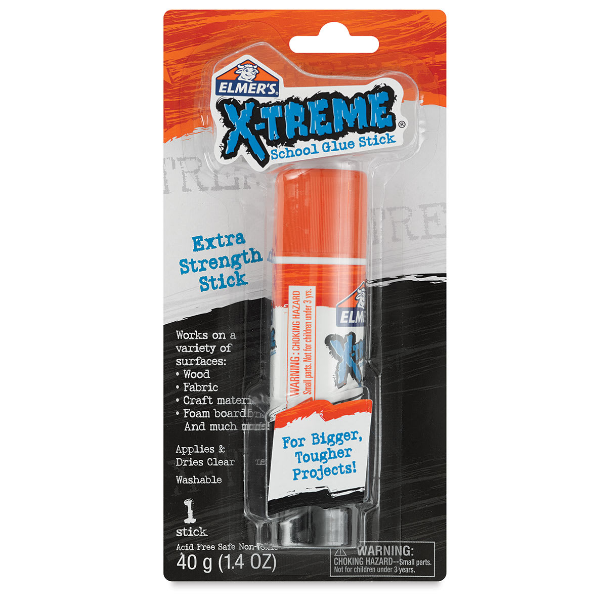 Elmer's X-Treme School Glue Stick - Front of blister package of single Glue Stick