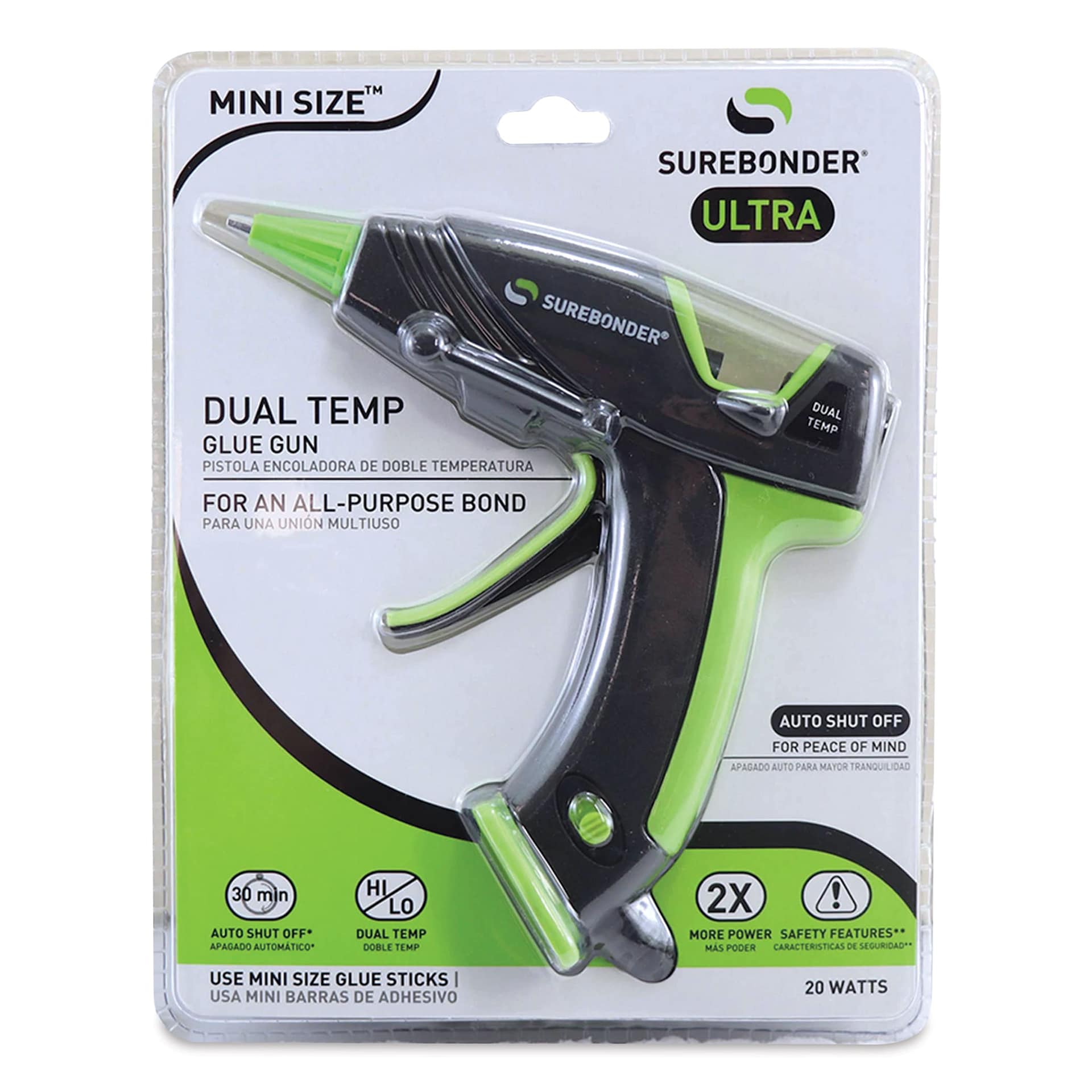 Surebonder Ultra Series Mini Dual Temp Glue Gun, front of the packaging