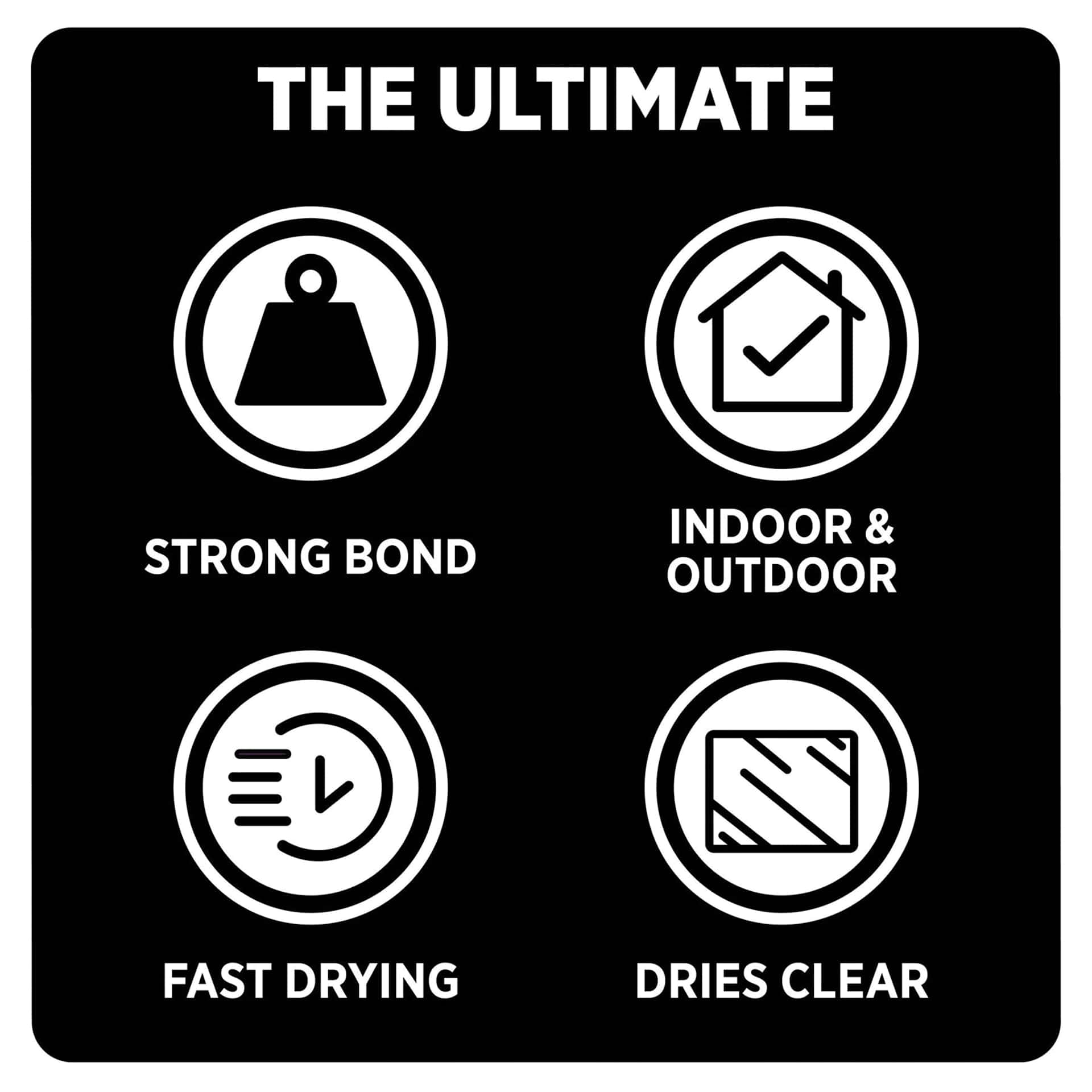 The ultimate: strong bond, indoor and outdoor, fast drying, dries clear spray.