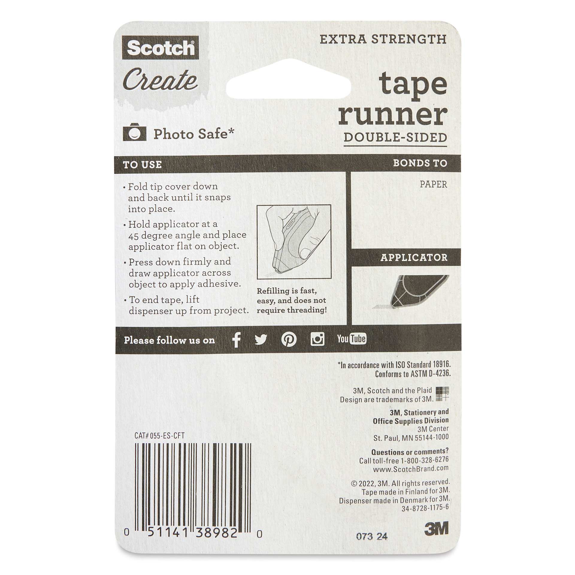 Scotch Extra Strength Tape Runner - 0.3" x 33 ft - back of packaging
